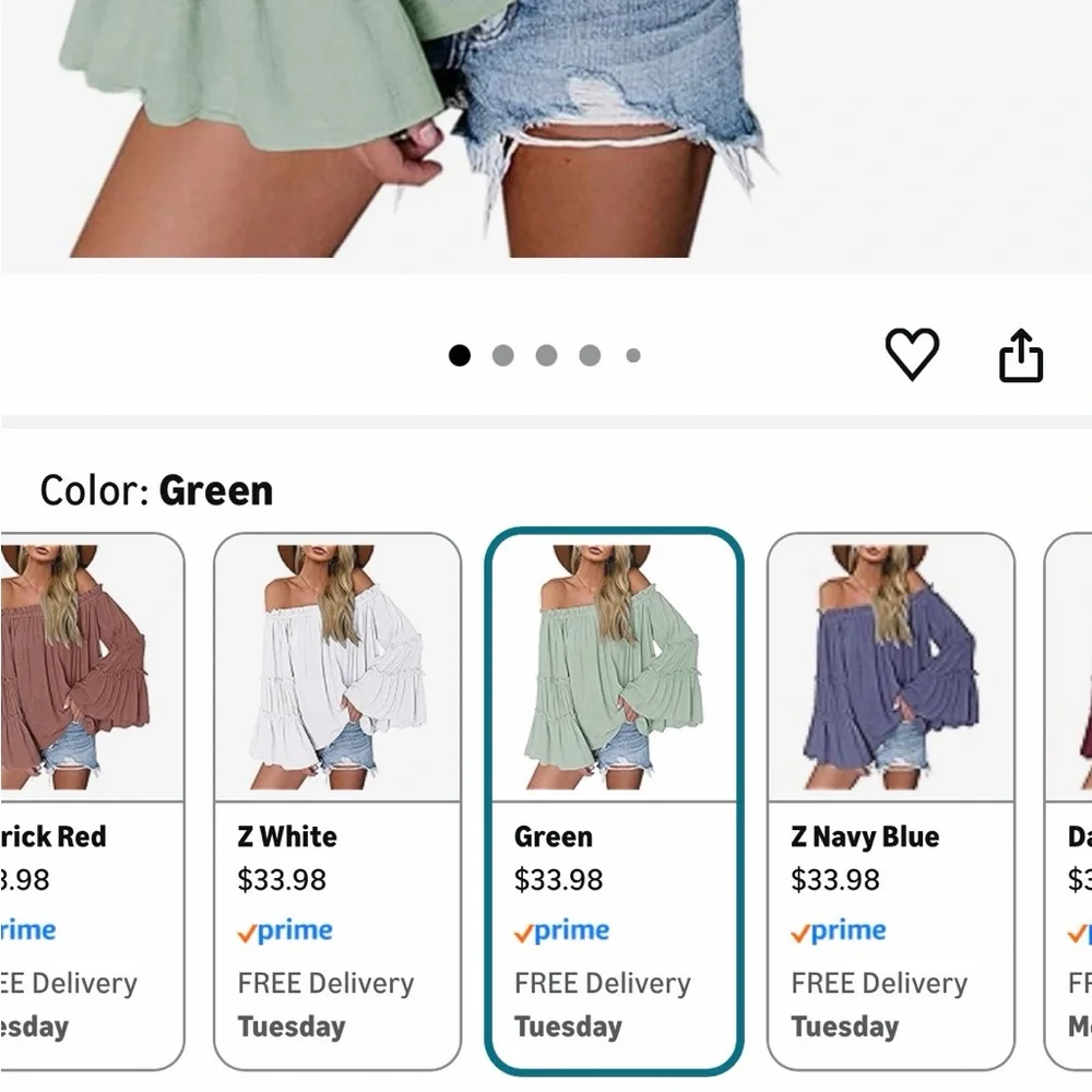 Off-Shoulder Ruffle Sleeve Top - Green - Picture 6 of 8